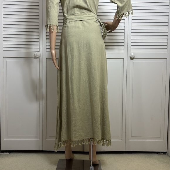 Chintamani Wrap Boho Cotton Dress with Fringe Sage Green Small - Picture 11 of 16